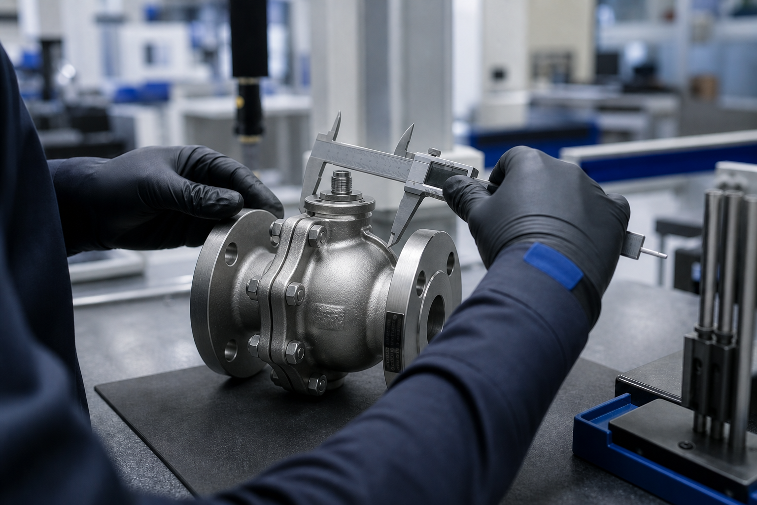 Inspección dimensional de una válvula industrial